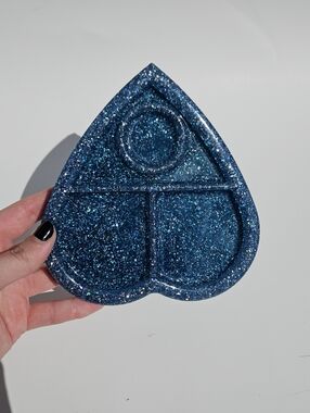 Handmade Planchette Resin Compartment Tray With Blue Glitter